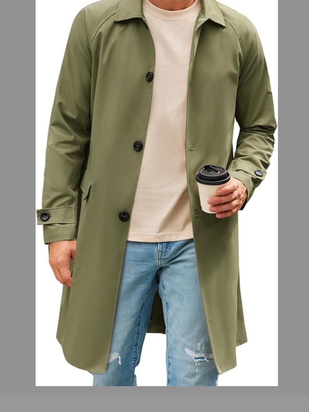 Classic Olive Green Men's Trench Coat
